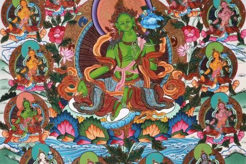 编号138-893415：彩绘唐卡-绿度母·二十一度母（51*36CM左右）