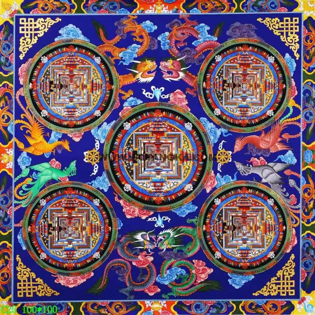 编号138-930188：彩绘唐卡-五方时轮金刚坛城（100*100CM左右）