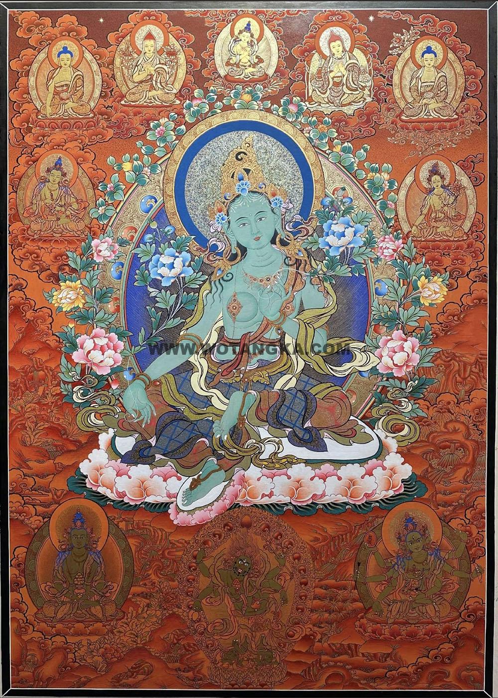 热贡-尕藏·画院：红金唐卡-绿度母（100*70CM左右）