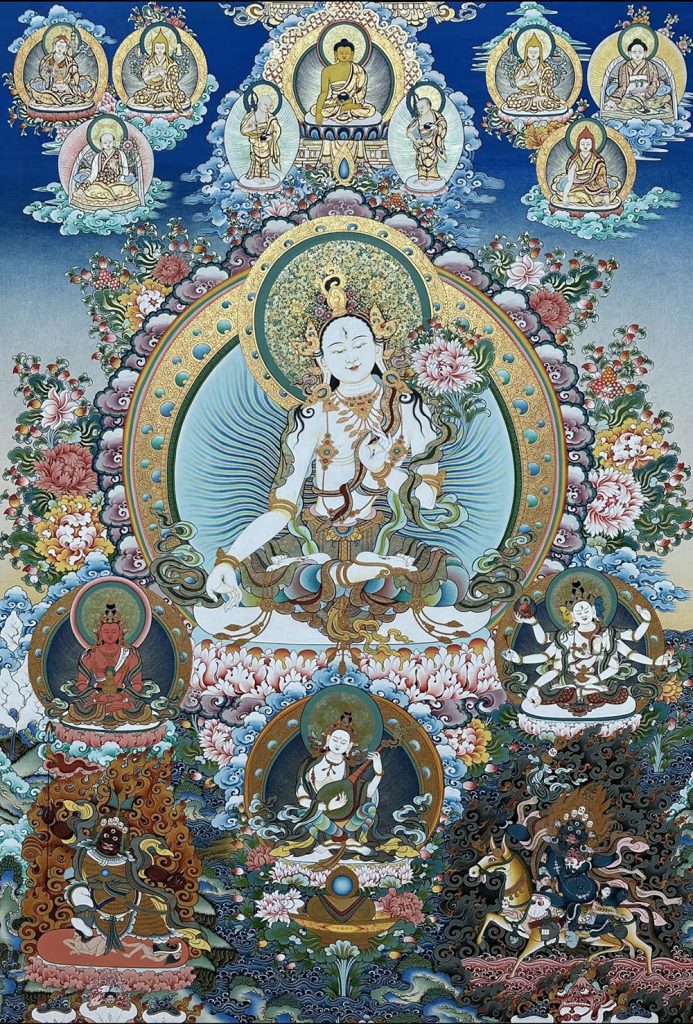 编号188-462911：彩绘唐卡-白度母·长寿三尊（120*90CM左右）