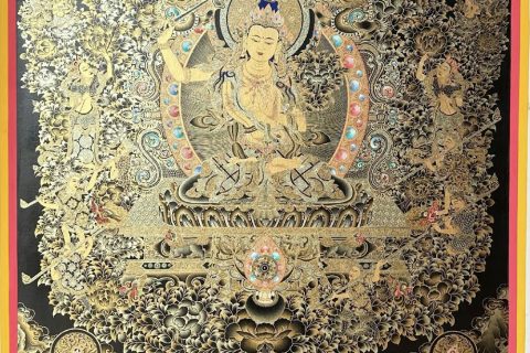 编号188-732161：黑金唐卡-文殊菩萨·净土道场（160*100CM左右）