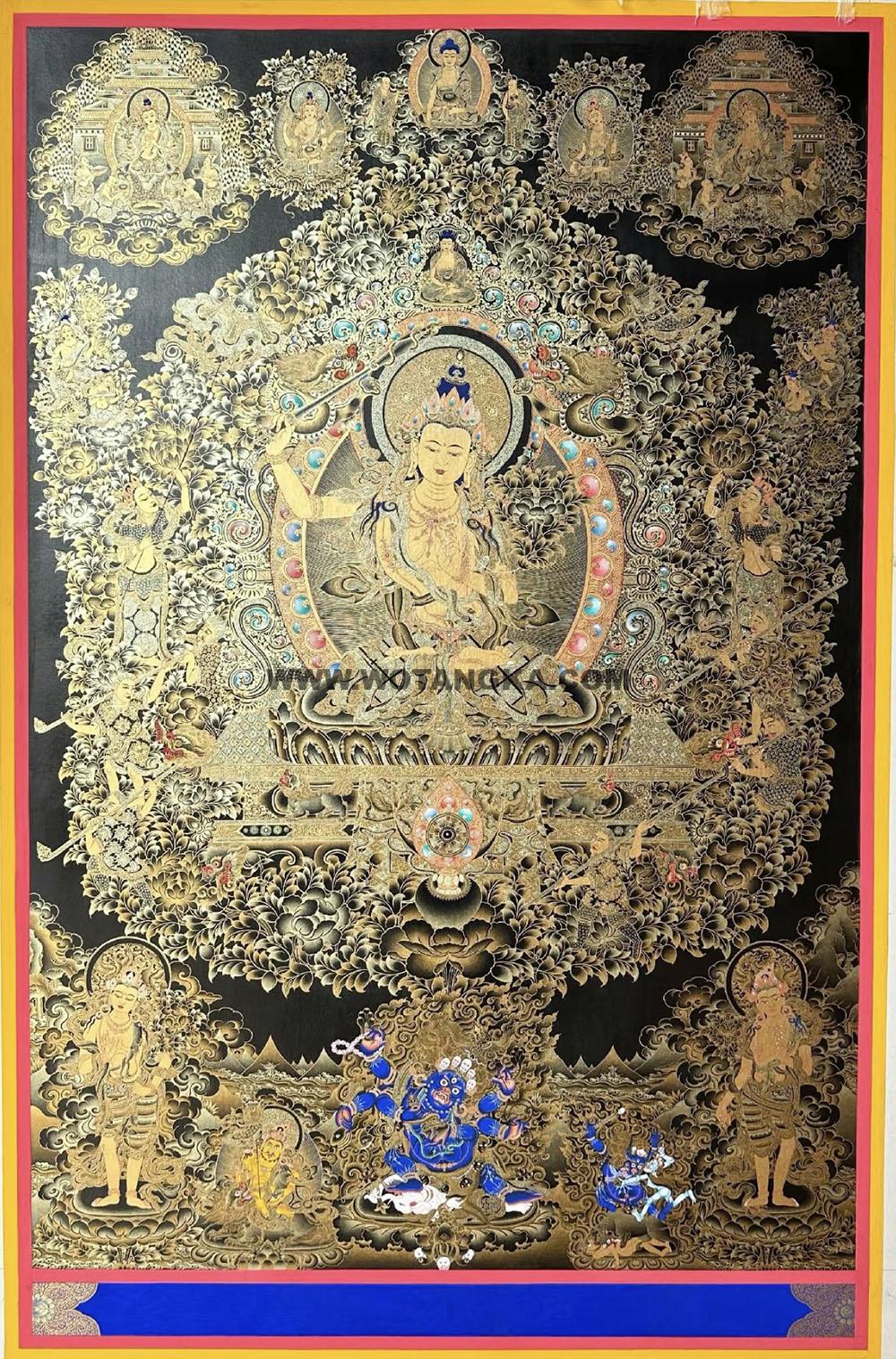 编号188-732161:黑金唐卡-文殊菩萨·净土道场(160*100CM左右)