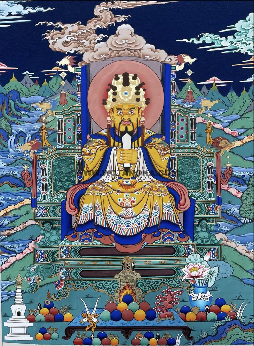 |已结缘·可定制|唐卡寄卖编号:JM·188-813484-龙五爷财神大供台财富供养图(彩唐)