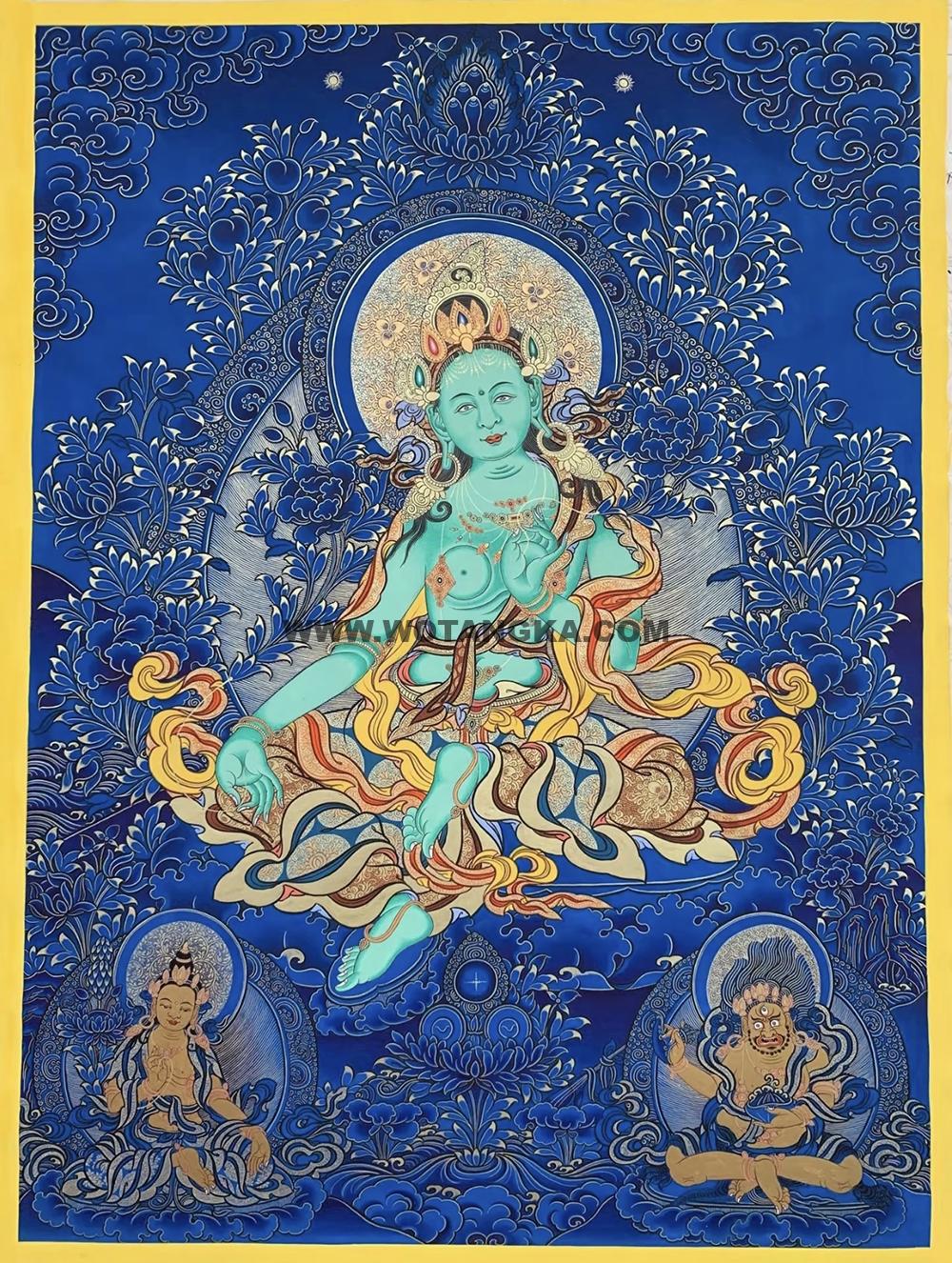 热贡-索南才旦·画院:蓝金唐卡-绿度母(80*60CM左右)