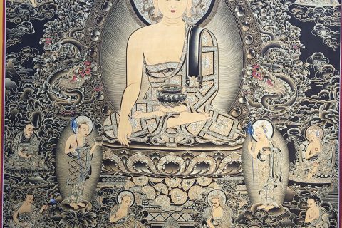 编号188-903254：黑金唐卡-释迦牟尼佛·十八罗汉（120*90CM左右）
