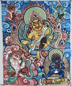 编号118-1297450：彩绘小唐卡-五方财神（长方形·5*4CM左右）