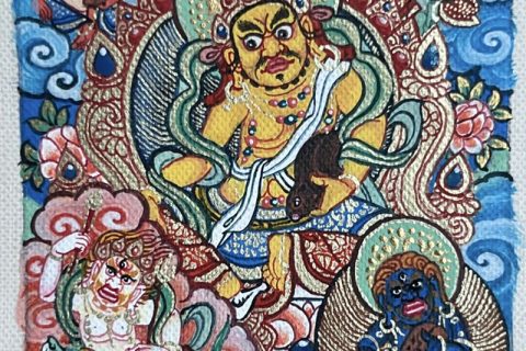 编号118-1297450：彩绘小唐卡-五方财神（长方形·5*4CM左右）