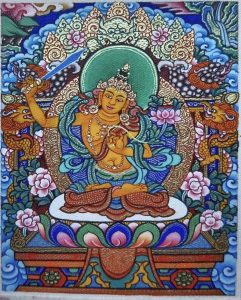 编号118-1324245：彩绘小唐卡-文殊菩萨（长方形·5*4CM左右）