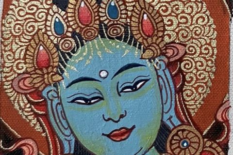 编号118-1684653：彩绘小唐卡-绿度母（长方形·5*4CM左右）