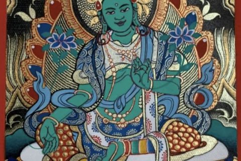 编号118-1854367：彩绘小唐卡-绿度母（长方形·5*4CM左右）