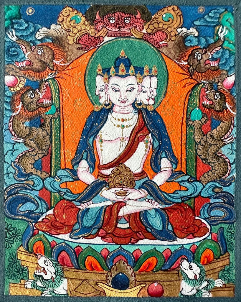 编号118-3651829：彩绘小唐卡-四面大日如来（长方形·5*4CM左右）