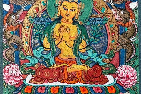 编号118-3891398：彩绘小唐卡-文殊菩萨（长方形·5*4CM左右）