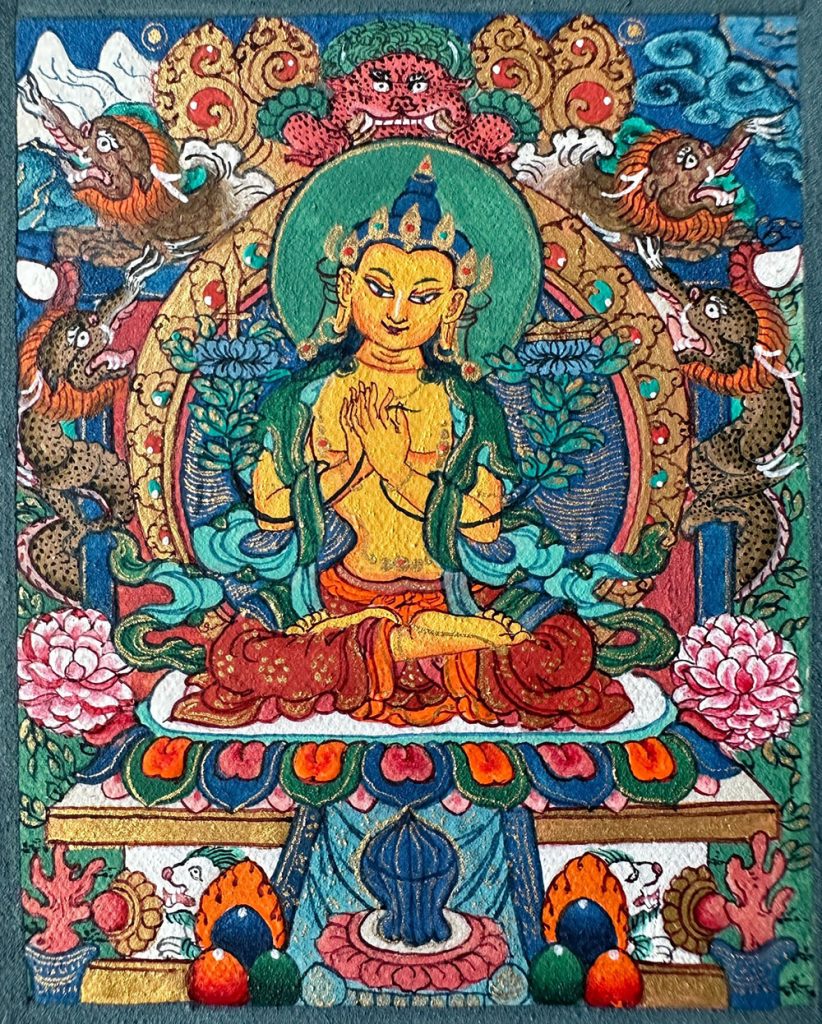编号118-3891398：彩绘小唐卡-文殊菩萨（长方形·5*4CM左右）