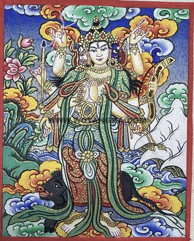 编号118-4205918：彩绘小唐卡-光明佛母·摩利支天（长方形·5*4CM左右）