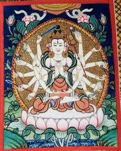 编号118-4621708：彩绘小唐卡-准提佛母（长方形·5*4CM左右）