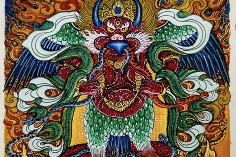 编号118-5551784：彩绘小唐卡-大鹏金翅鸟（长方形·5*4CM左右）