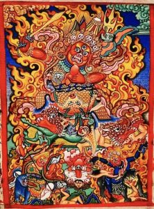 编号118-6305809：彩绘小唐卡-大红司命主（长方形·5*4CM左右）