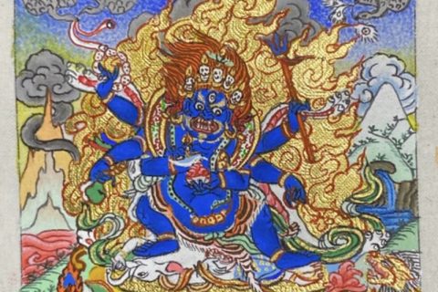 编号118-6330867：彩绘小唐卡-六臂玛哈嘎拉（长方形·5*4CM左右）