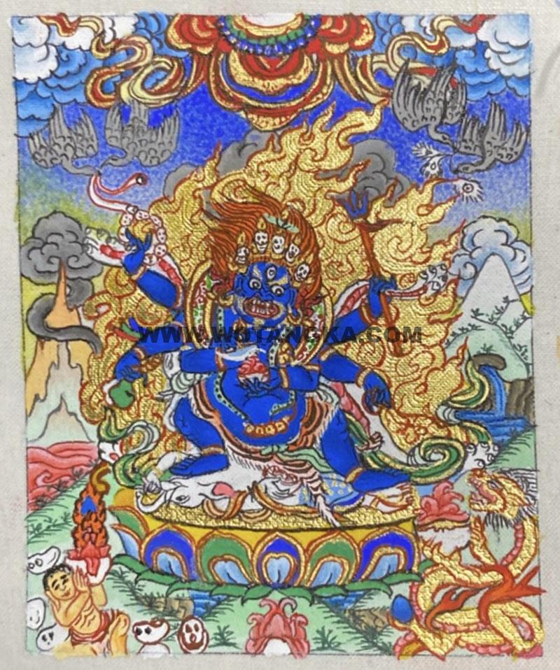 编号118-6330867：彩绘小唐卡-六臂玛哈嘎拉（长方形·5*4CM左右）