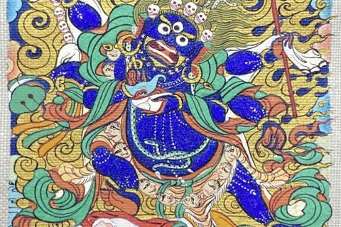 编号118-6456197：彩绘小唐卡-六臂玛哈嘎拉（长方形·5*4CM左右）