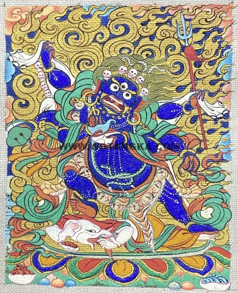 编号118-6456197：彩绘小唐卡-六臂玛哈嘎拉（长方形·5*4CM左右）