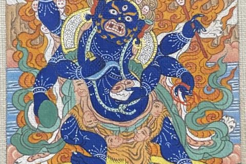 编号118-6641020：彩绘小唐卡-六臂玛哈嘎拉（长方形·5*4CM左右）