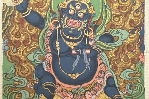 编号118-7059959：彩绘小唐卡-黑文殊菩萨（长方形·5*4CM左右）