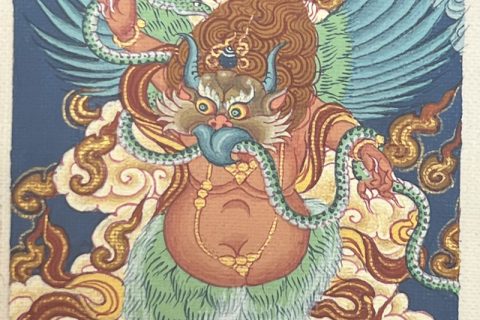 编号118-8590811：彩绘小唐卡-大鹏金翅鸟（长方形·5*4CM左右）