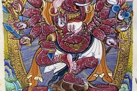 编号118-8742048：彩绘小唐卡-象鼻财神（长方形·5*4CM左右）