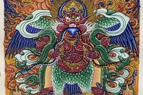 编号118-8748504：彩绘小唐卡-大鹏金翅鸟（长方形·5*4CM左右）