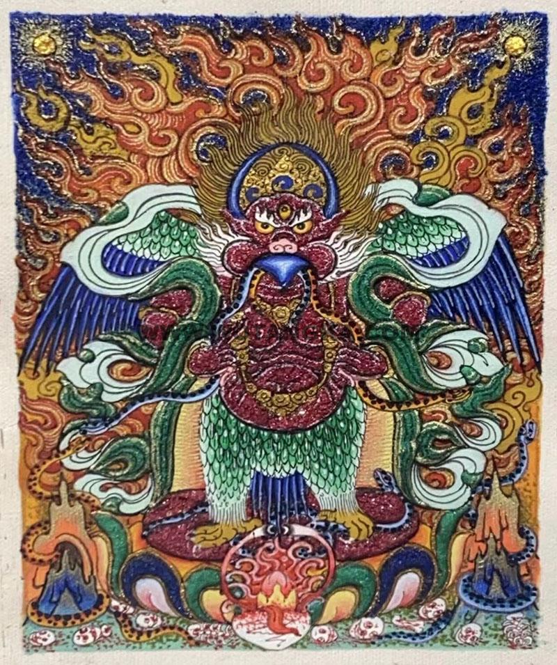 编号118-8748504：彩绘小唐卡-大鹏金翅鸟（长方形·5*4CM左右）