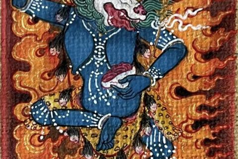 编号118-8940513：彩绘小唐卡-狮面空行母（长方形·5*4CM左右）