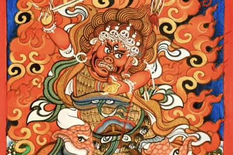 编号118-9039519：彩绘小唐卡-大红司命主（长方形·5*4CM左右）