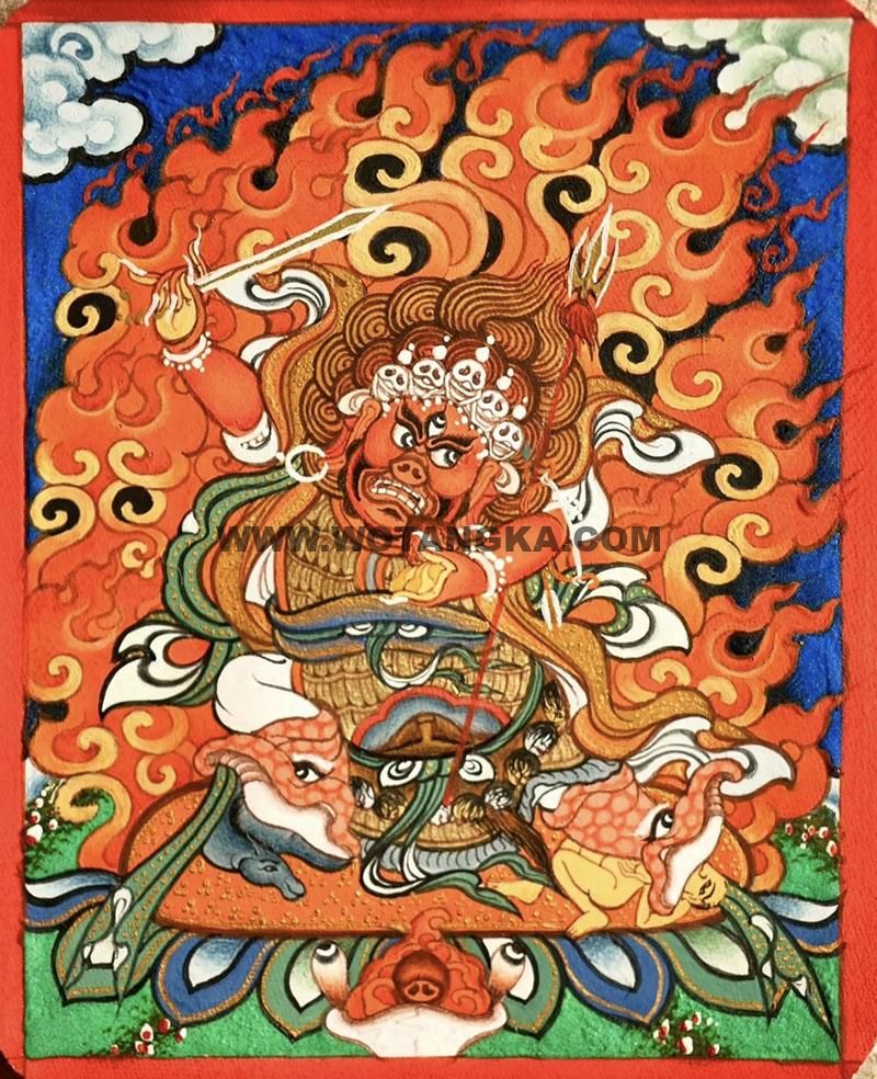 编号118-9039519：彩绘小唐卡-大红司命主（长方形·5*4CM左右）