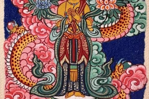 编号118-9227157：彩绘小唐卡-文殊菩萨（长方形·5*4CM左右）