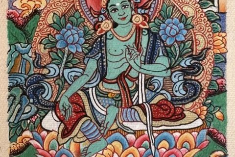 编号118-9271009：彩绘小唐卡-绿度母（长方形·5*4CM左右）