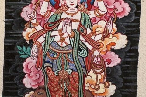 编号118-9434067：彩绘小唐卡-光明佛母·摩利支天（长方形·5*4CM左右）