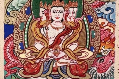 编号118-9630666：彩绘小唐卡-四面大日如来（长方形·5*4CM左右）