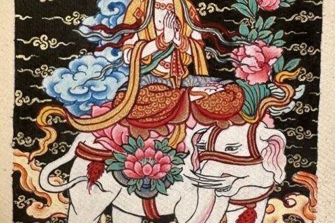 编号118-9964177：彩绘小唐卡-骑象普贤菩萨（长方形·5*4CM左右）