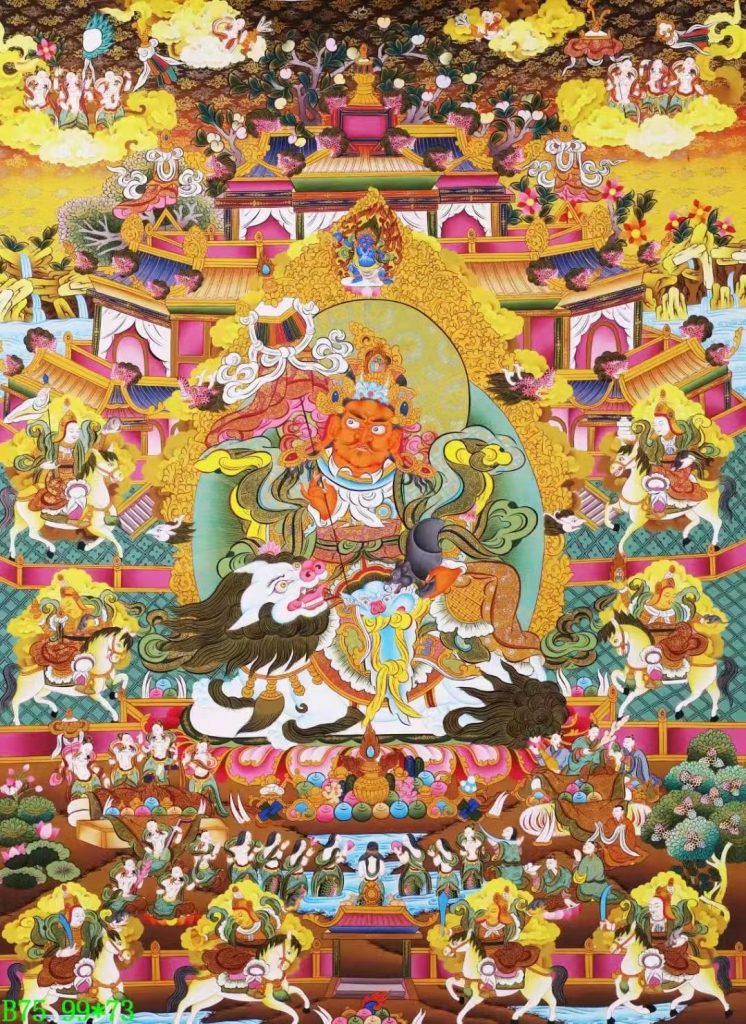 编号138-124436：彩绘唐卡-财宝天王·八马财神（99*73CM左右）