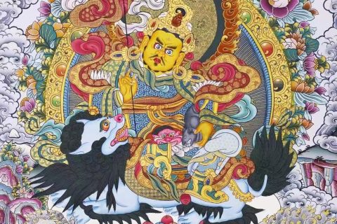 编号138-127349：彩绘唐卡-财宝天王· 五方财神（75*53CM左右）