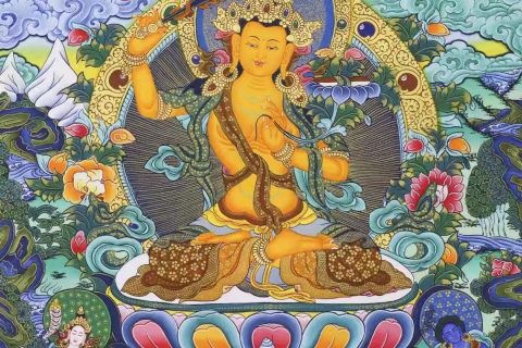 编号138-234251：彩绘唐卡-文殊菩萨（62*47CM左右）