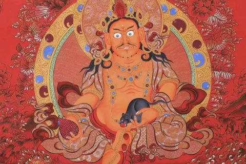 编号138-237193：红金唐卡-黄财神·五方财神（99*73CM左右）