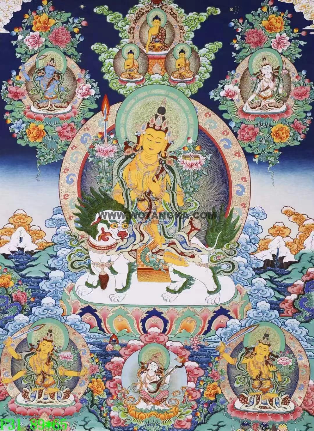 编号138-258558:彩绘唐卡-文殊菩萨·五部文殊(98*65CM左右)