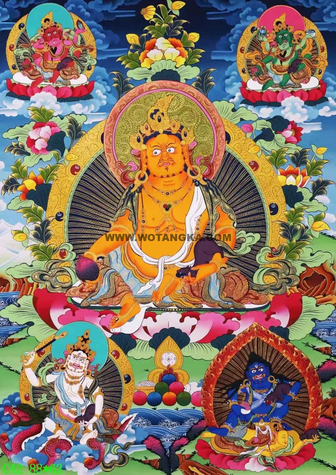 编号138-261559:彩绘唐卡-黄财神·五方财神(88*62CM左右)