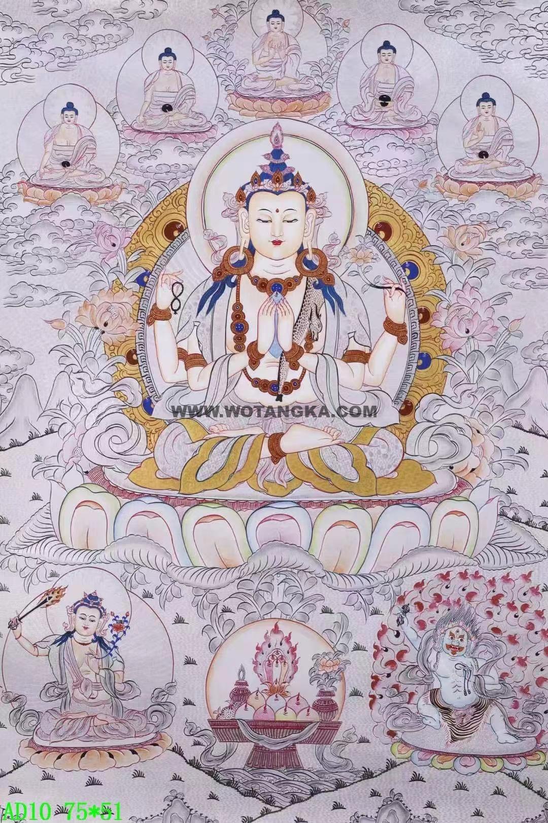 编号138-312057：白银唐卡-四臂观音·三怙主（75*51CM左右）