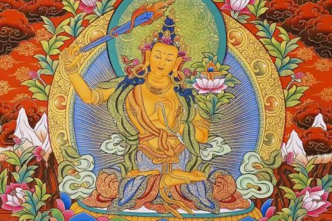 编号138-342037：彩绘唐卡-文殊菩萨·三怙主（75*51CM左右）