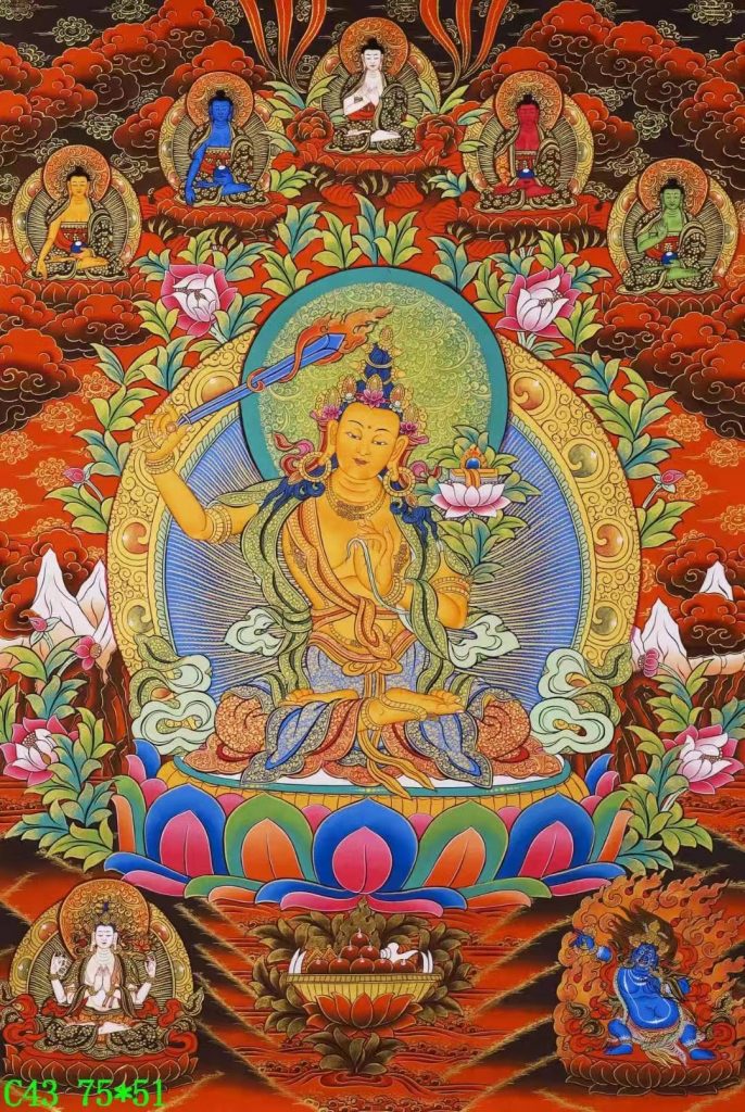 编号138-342037：彩绘唐卡-文殊菩萨·三怙主（75*51CM左右）