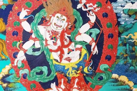 编号138-352173：彩绘唐卡-白六臂玛哈嘎拉（84*64CM左右）