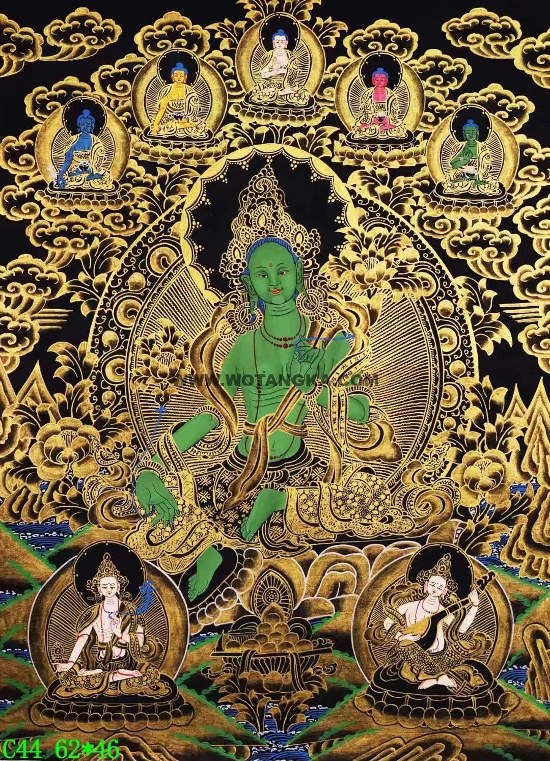 编号138-478334：黑金唐卡-绿度母（62*46CM左右）